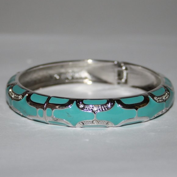 Silver and teal hinge bangle bracelet